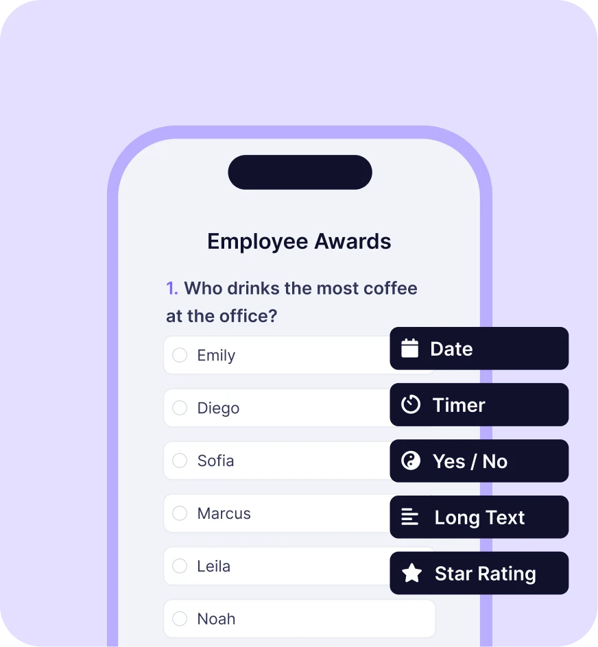 Muitos tipos de perguntas à escolha