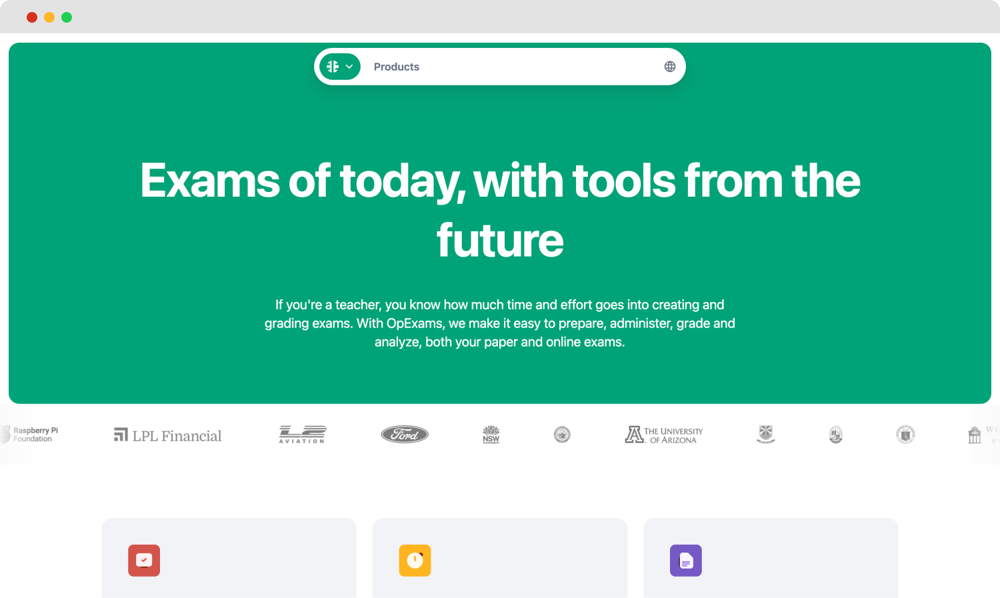 La page d'accueil d'OpExams
