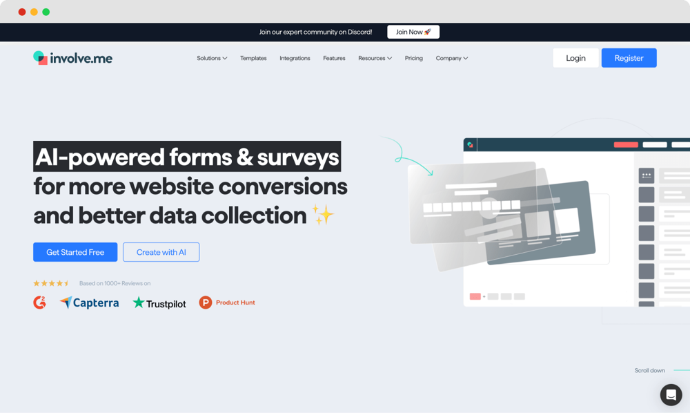 La page d'accueil de involve.me