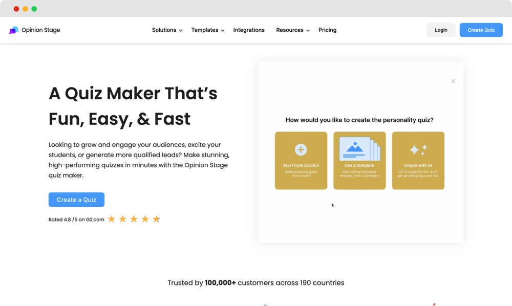 La page d'accueil d'Opinion Stage