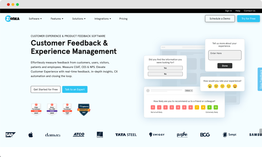 Die Homepage von Zonka Feedback