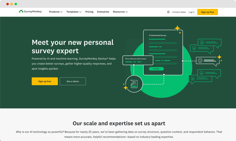 Die Homepage von SurveyMonkey Genius