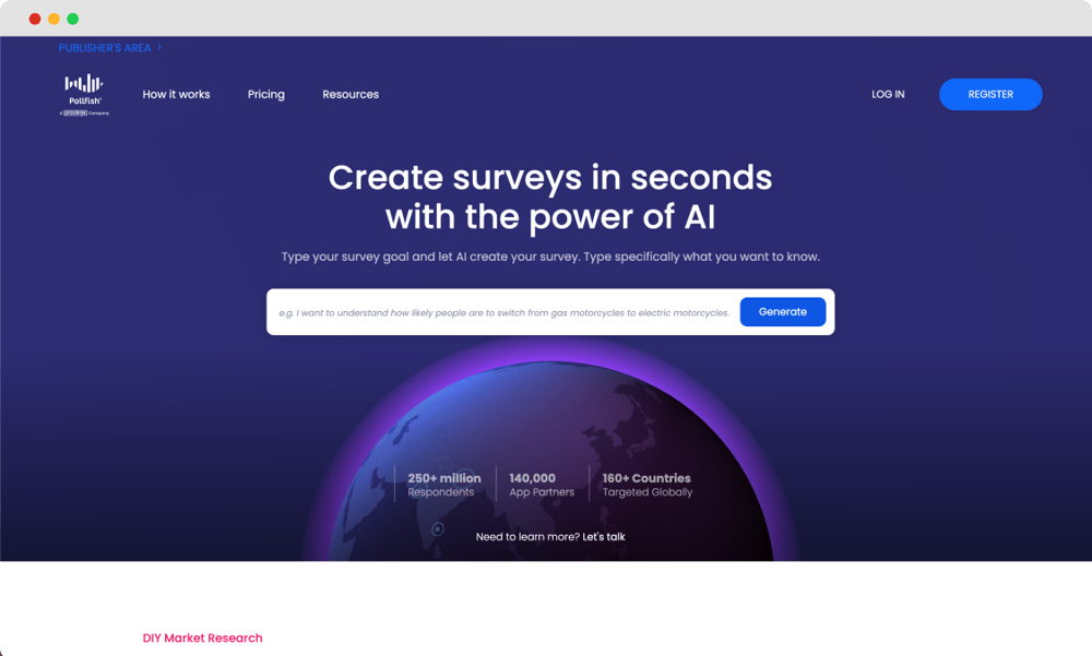 Die Homepage von Pollfish