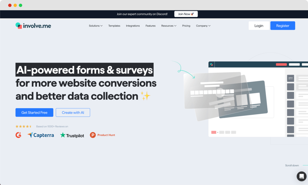 La página de inicio de involve.me