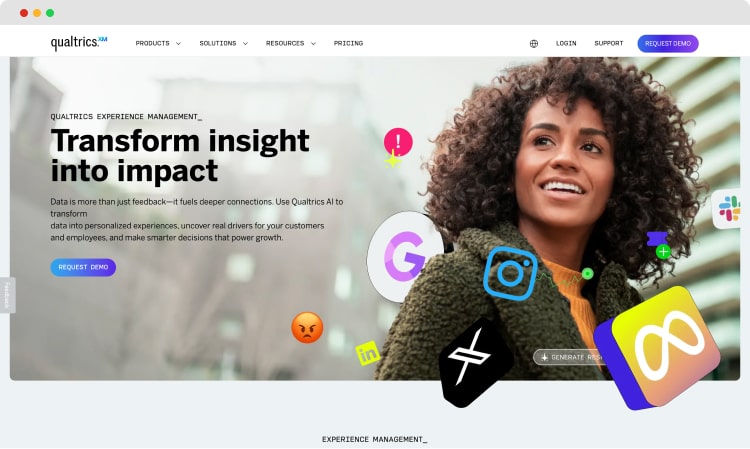 La página de inicio de Qualtrics