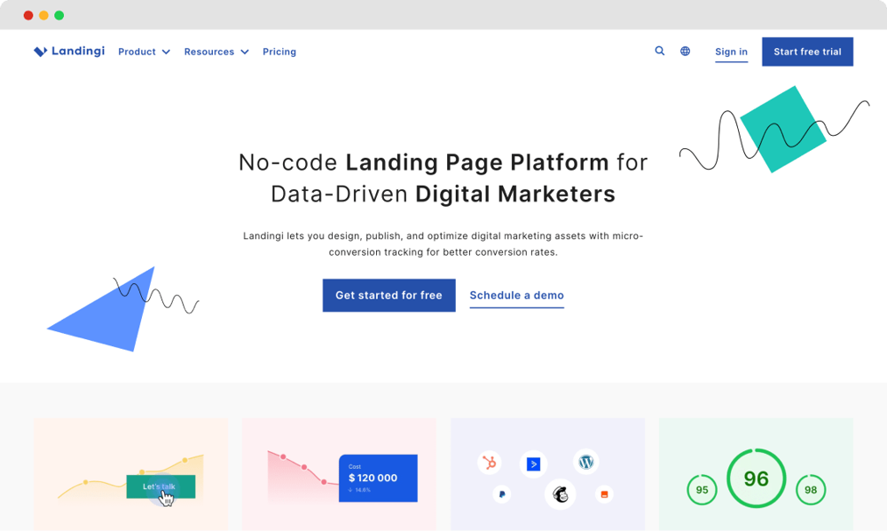 La página de inicio de Landingi
