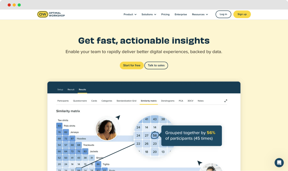 Die Startseite von Optimal Workshop