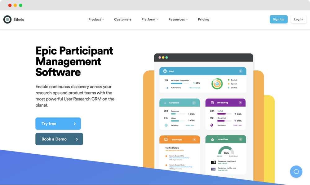 Die Startseite von Ethnio