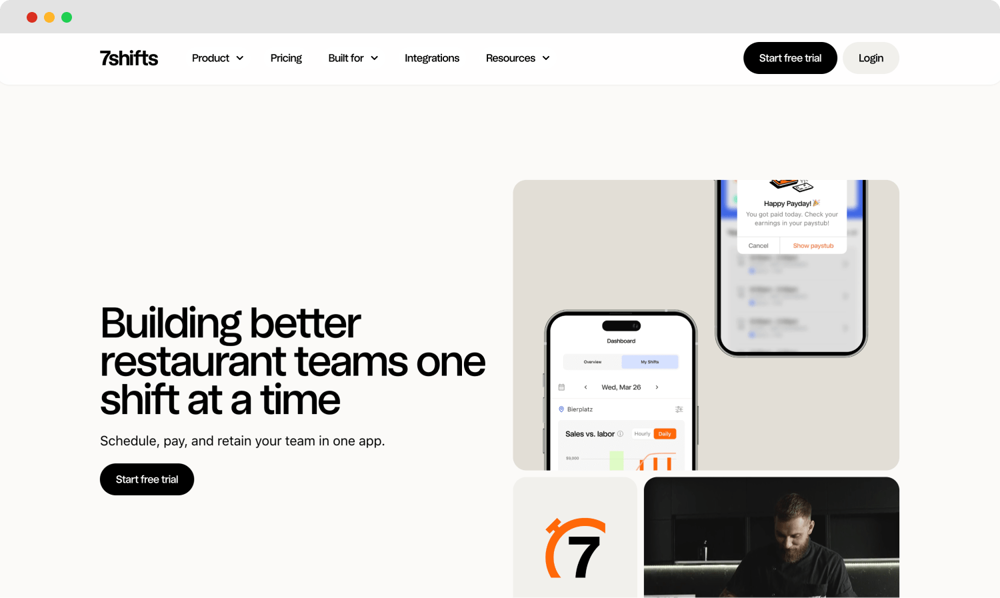 Die Homepage von 7shifts