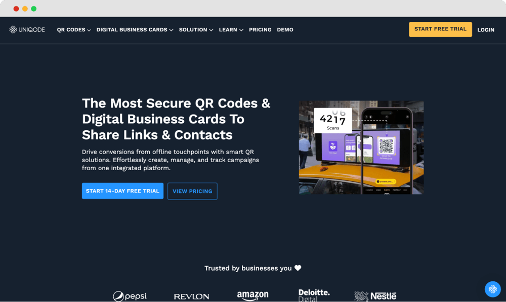 Die Homepage von Uniqode