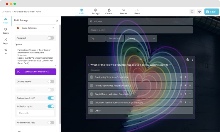 Adicione perguntas ao seu formulário