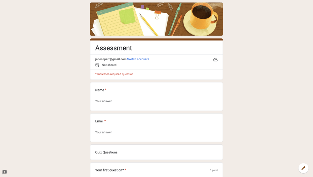Assessment form on Google Forms