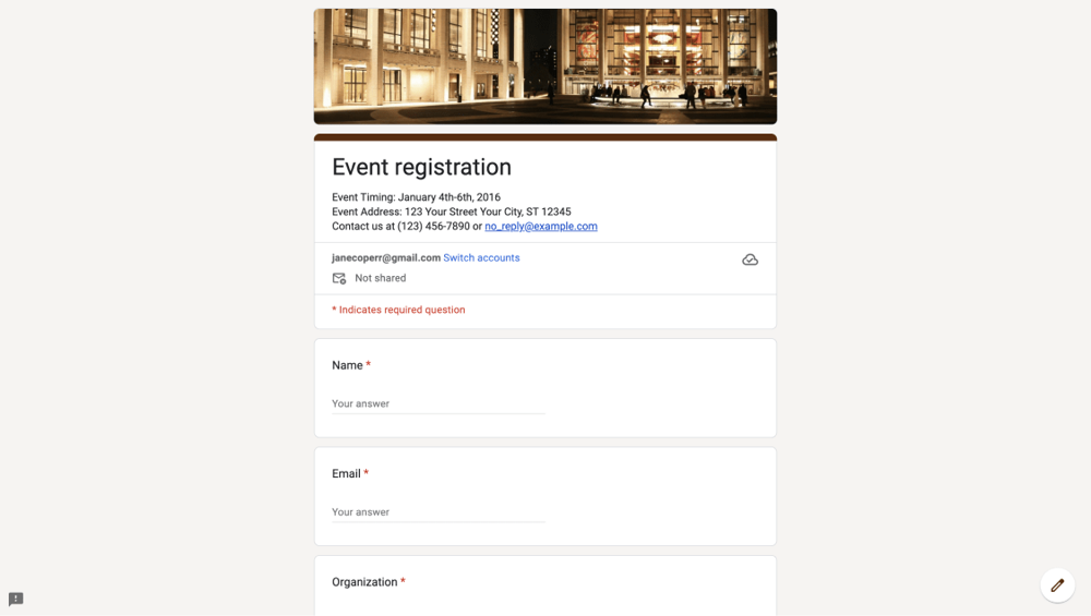 Event registration form on Google Forms