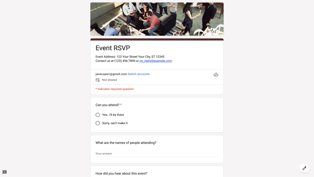 RSVP form on Google Forms