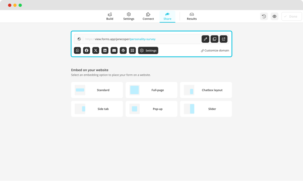 Escolhendo uma opção de compartilhamento