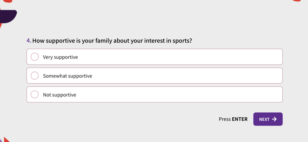 Sports survey question example for teenagers