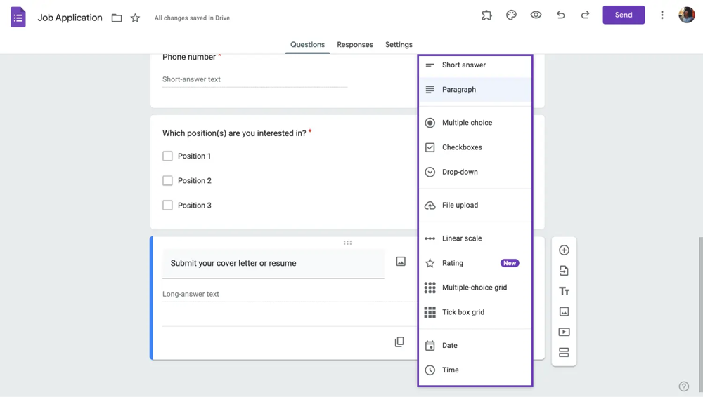 Tüm soru tiplerini kontrol edin