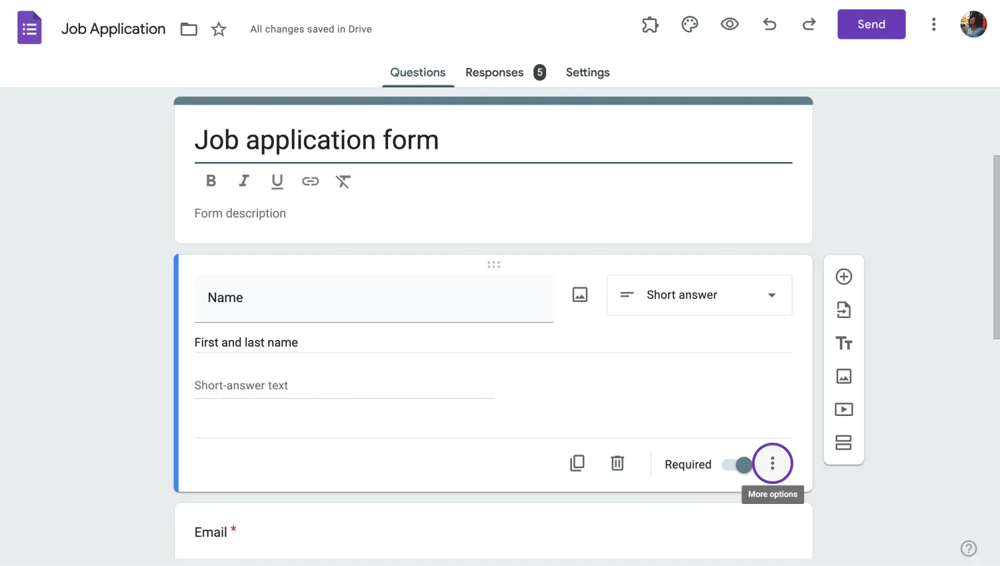 "Gerekli" seçeneğini değiştirin