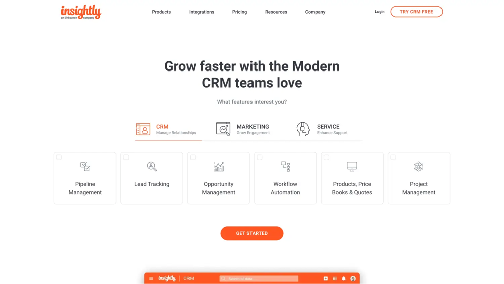 La page CRM d'Insightly