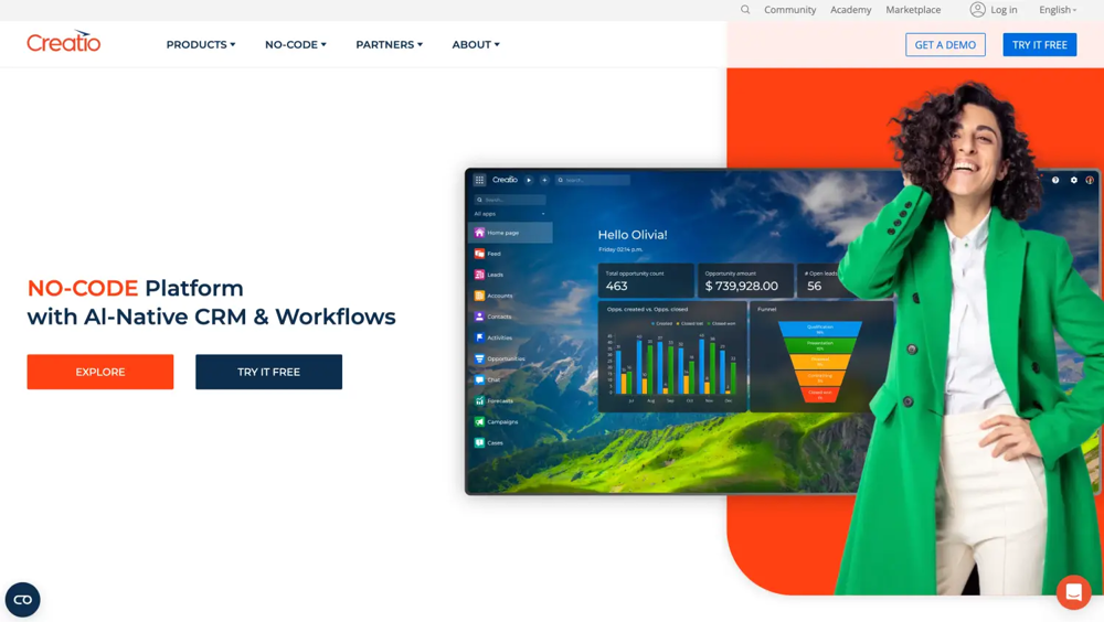 La page CRM de Creatio