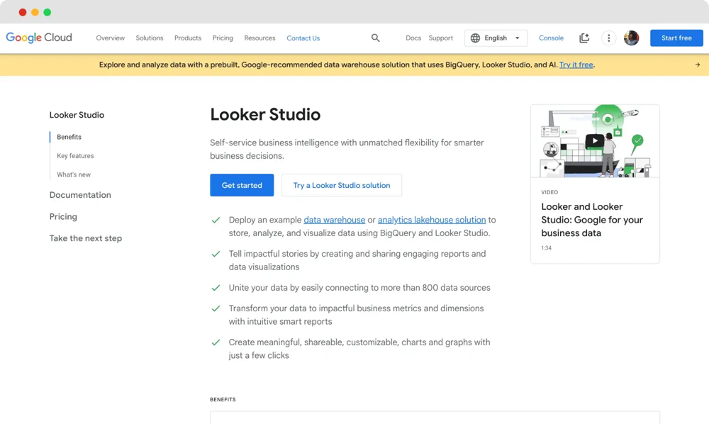 Looker Studio'nun ana sayfası