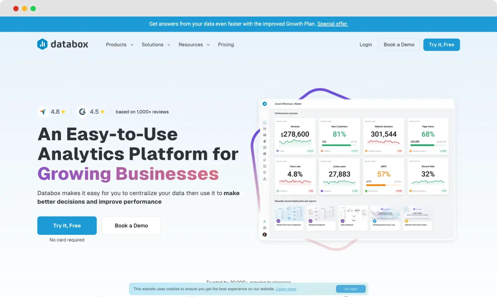Databox'un ana sayfası