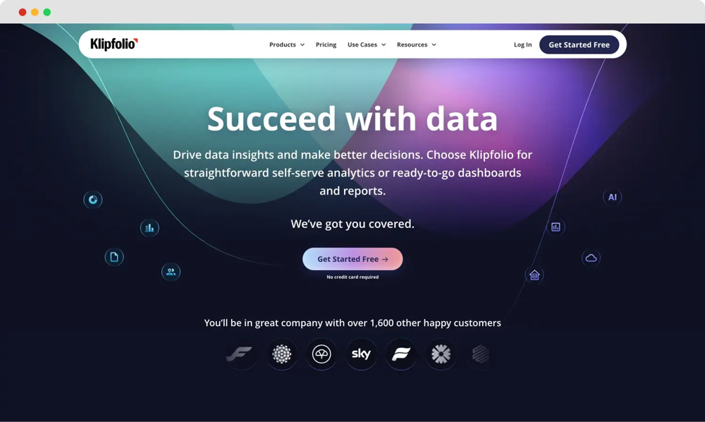 Klipfolio'nun ana sayfası