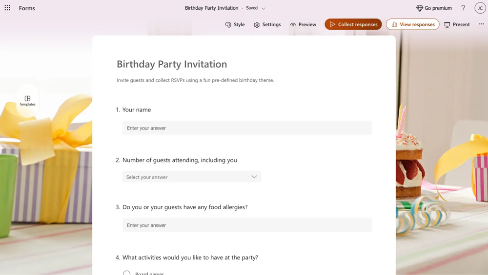 Einladung zur Geburtstagsfeier von MS Forms