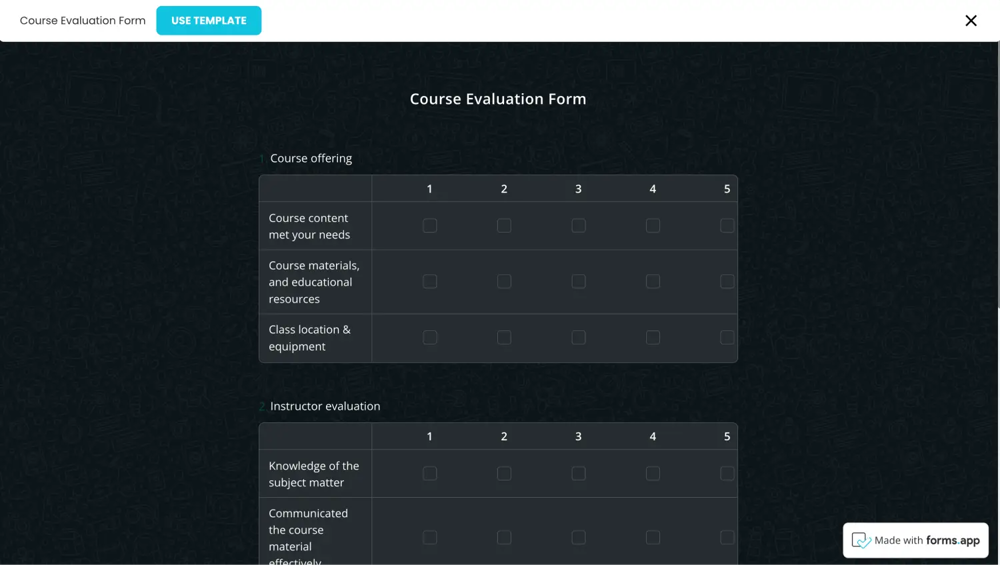 Kursbewertungsfragebogen von forms.app