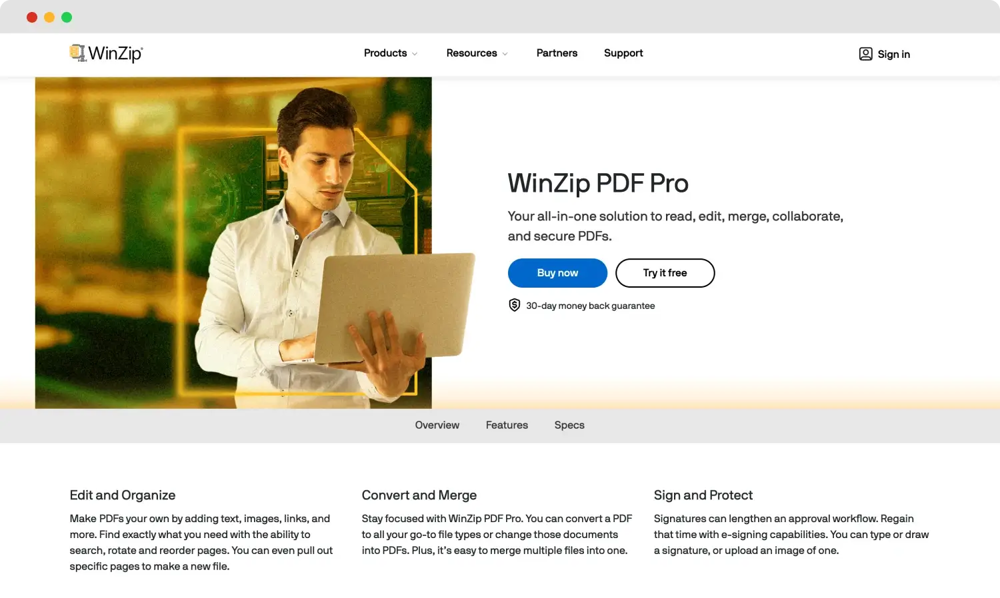 La página de inicio de WinZip PDF Pro