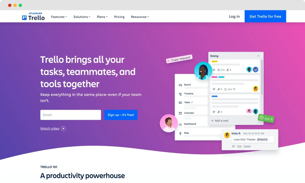 Trello'nun ana sayfası