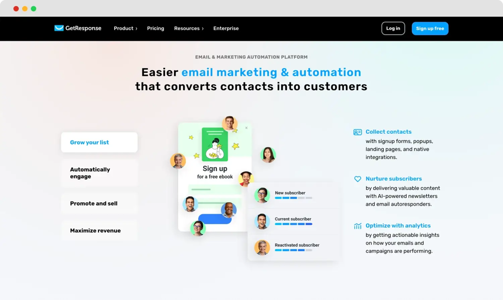 Homepage von GetReponse