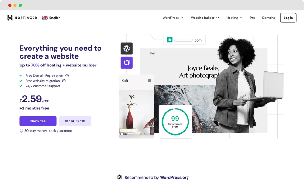 Homepage von Hostinger