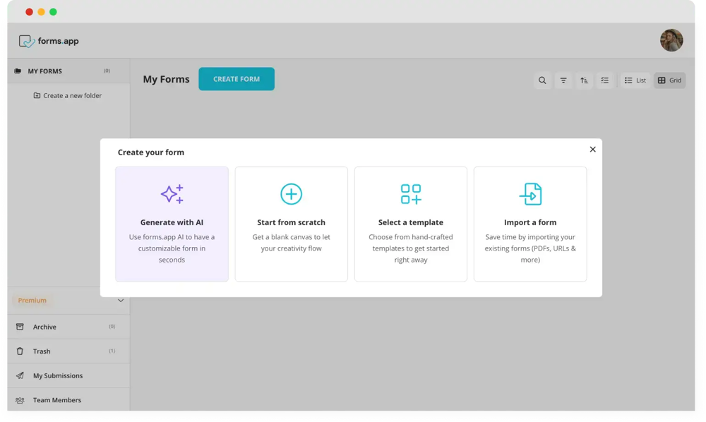Escolha uma opção de início