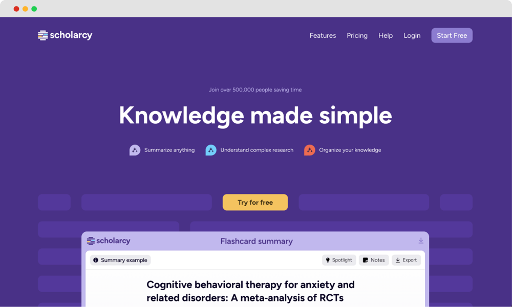 The homepage of Scholarcy