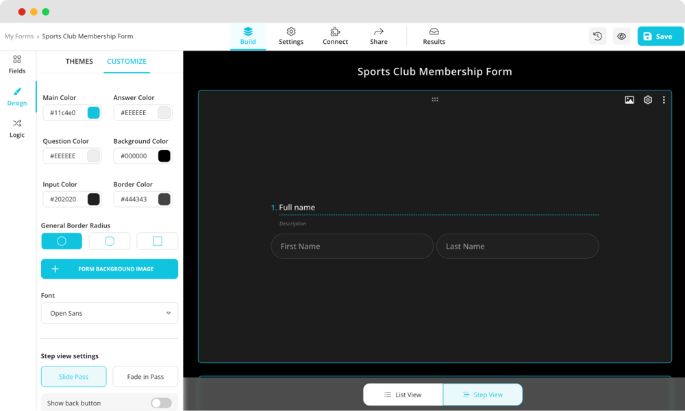 Üyelik anketinizin tasarımını özelleştirin
