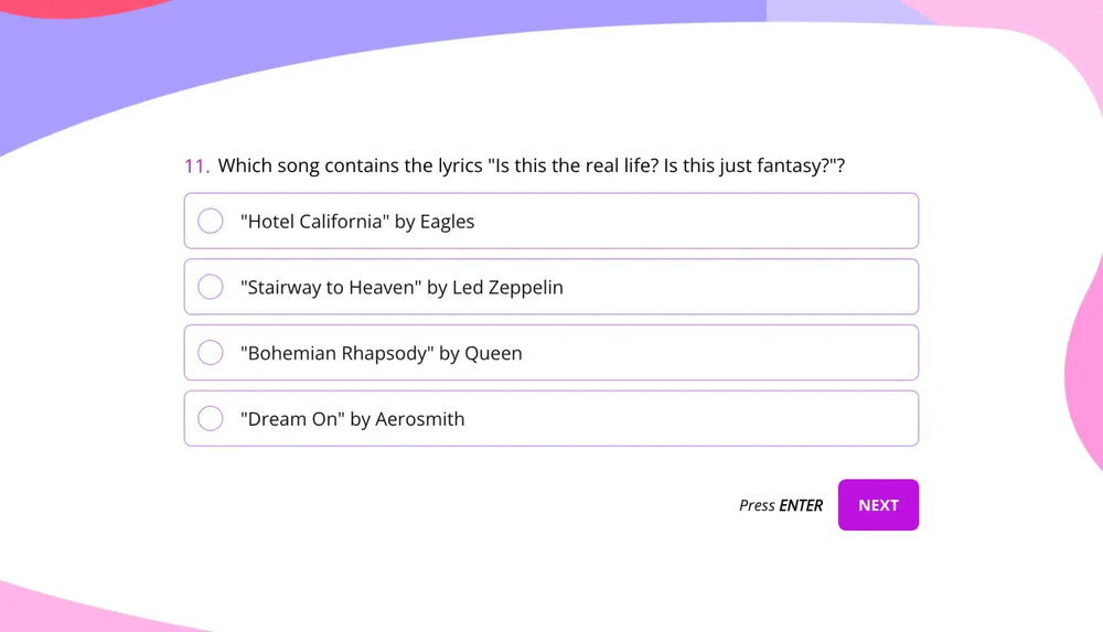 Eine Frage für ein Finde-die-Texte-Quiz