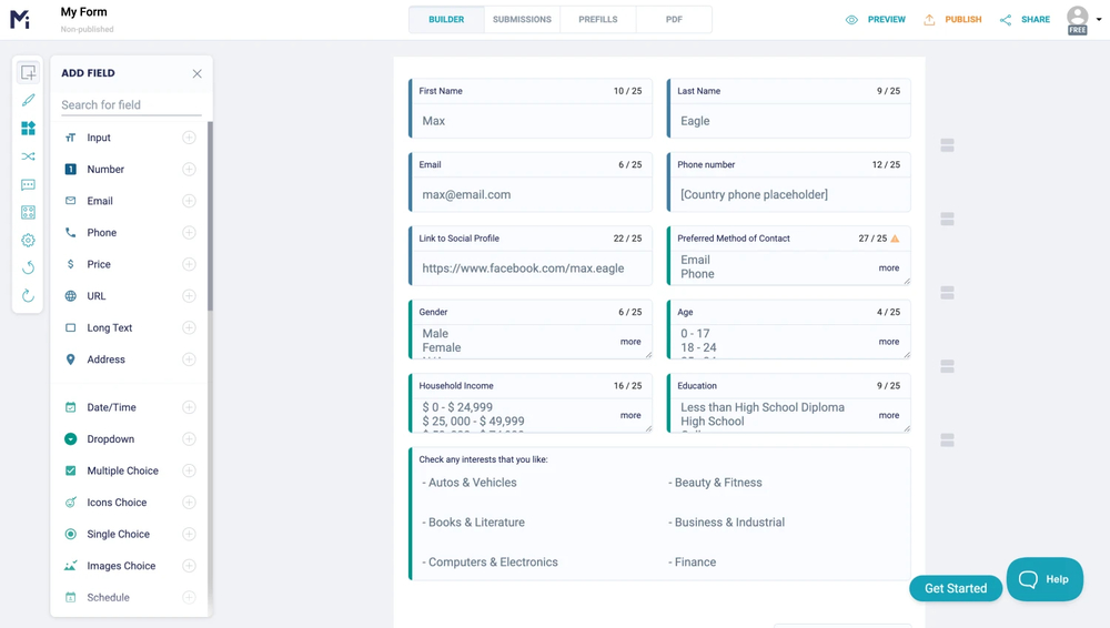 Workspace of MightyForms