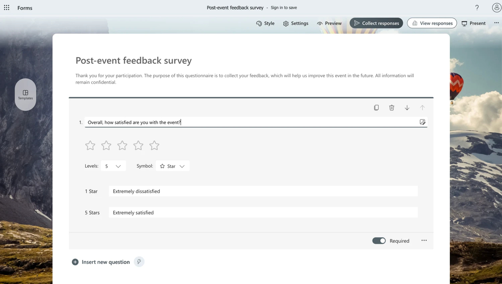 Workspace of Microsoft Forms