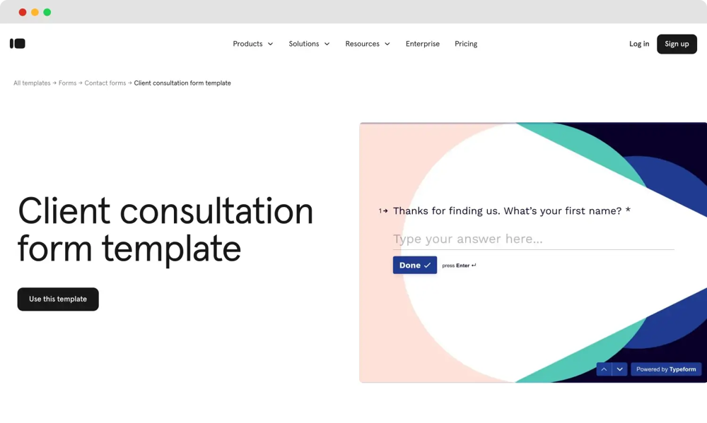 Consultation form template of Typeform