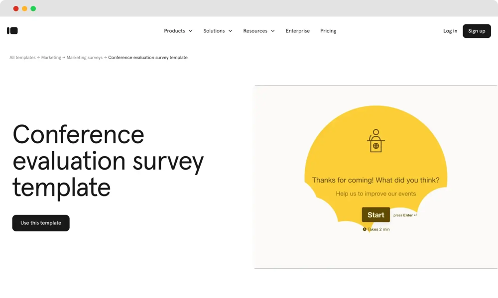 Evaluation survey template template of Typeform