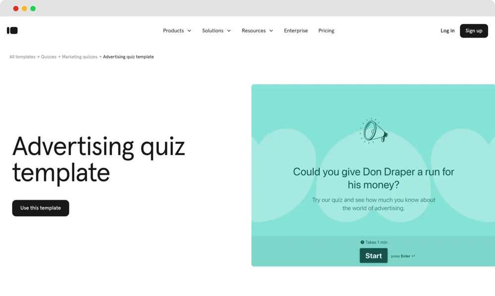 Marketing quiz template of Typeform