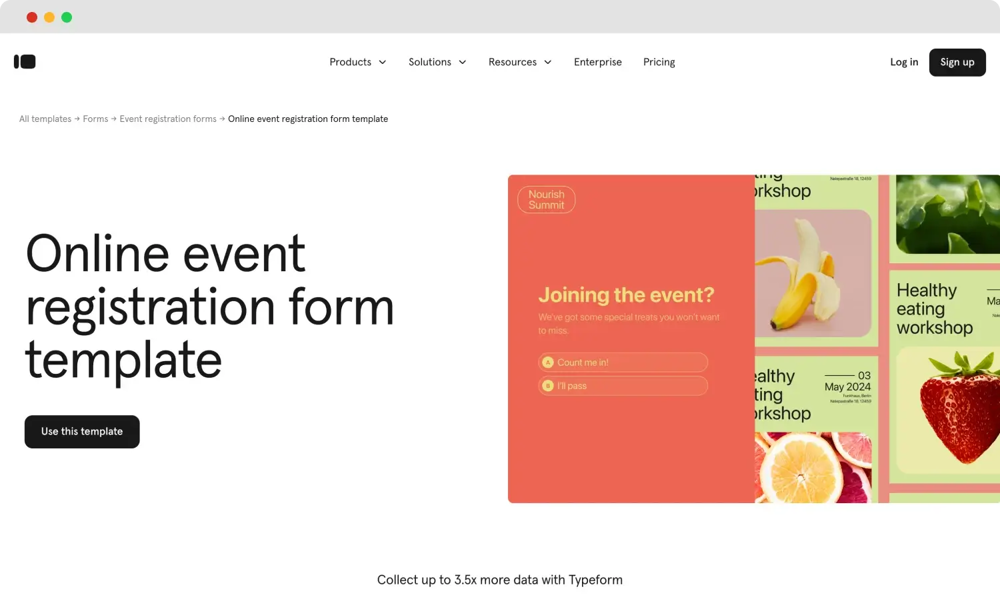 Event registration form template of Typeform