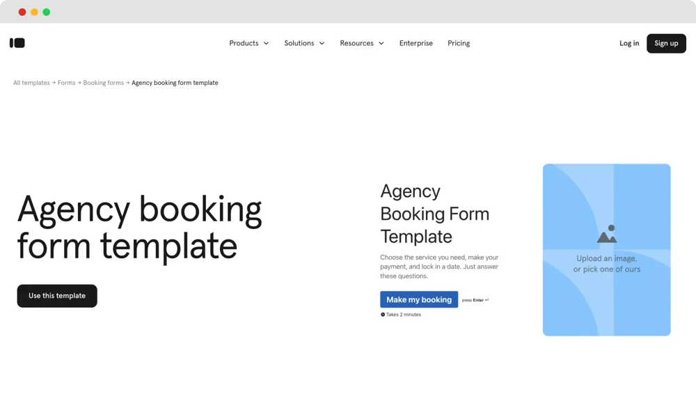 Booking form template of Typeform