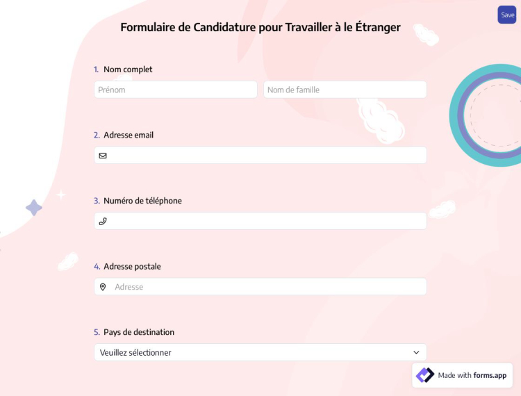 Formulaire de Candidature pour Travailler à le Étranger