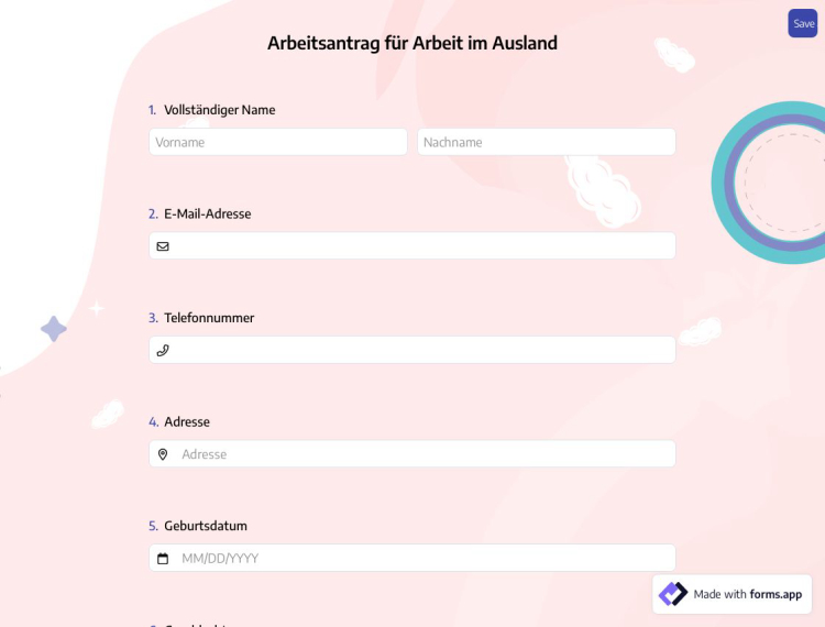 Arbeitsantrag für Arbeit im Ausland