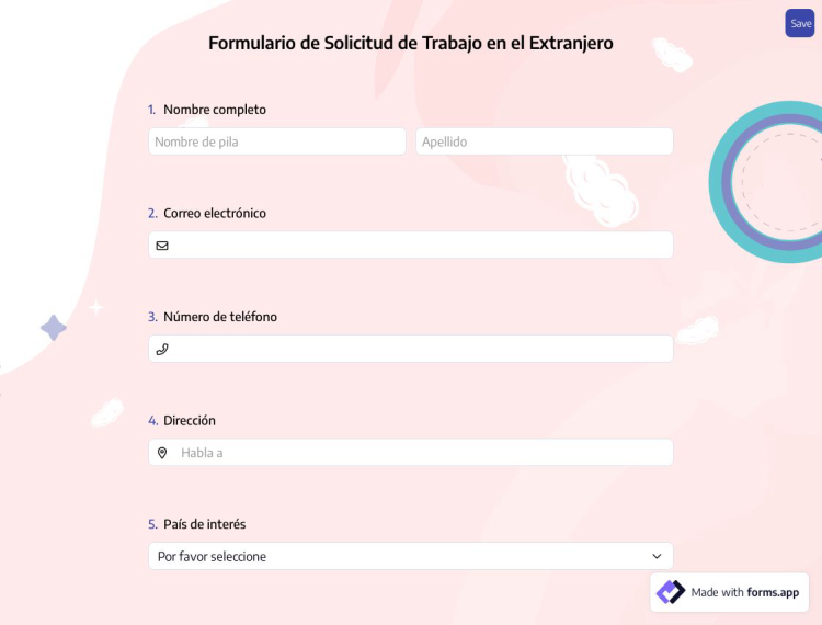 Formulario de Solicitud de Trabajo en el Extranjero