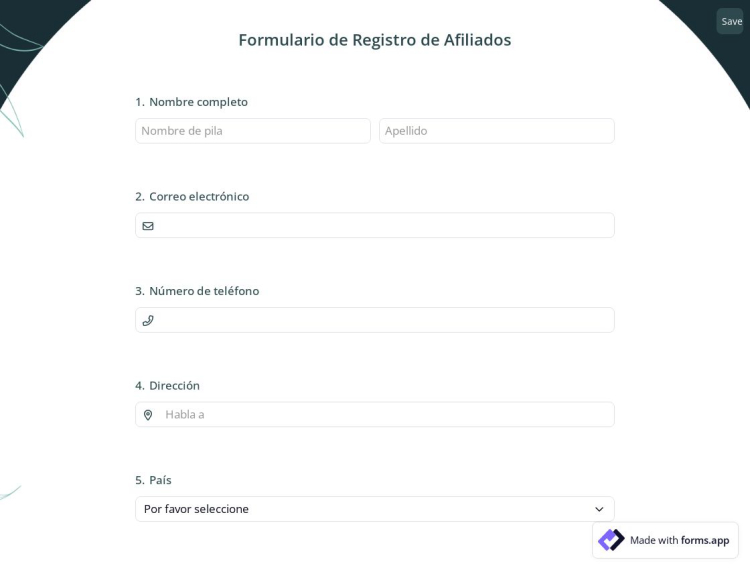 Formulario de Registro de Afiliados