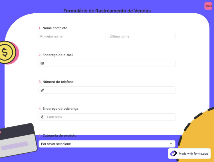 Formulário de Rastreamento de Vendas