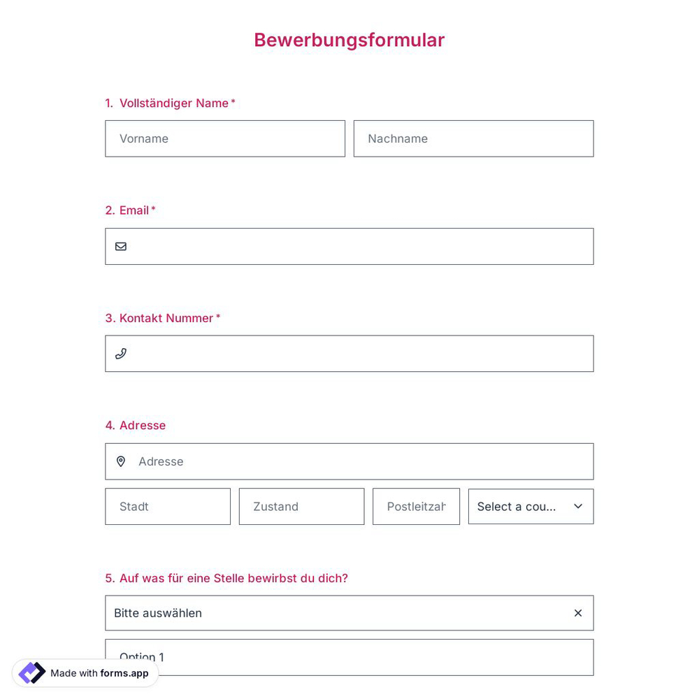 Vorlage für Bewerbungsformular